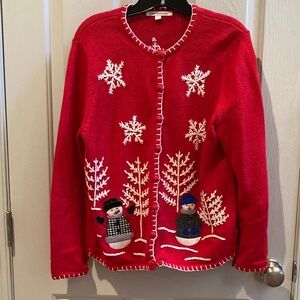 GUC Mercer Street Studio Red Snowflake/Snowman Cardigan